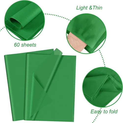 Miniatura 3 de CHRORINE Papel de seda verde – 60 hojas para arte, envoltura de regalos, manualidades y decoración – Navidad, cumpleaños, fiesta de vacaciones