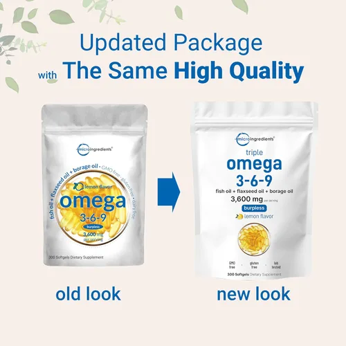 Miniatura 3 de Ultra Omega 3-6-9 3600 mg por porción, 300 cápsulas blandas sin eructos Sabor a limón - Mezcla de aceites de pescado, linaza y borraja Fuente