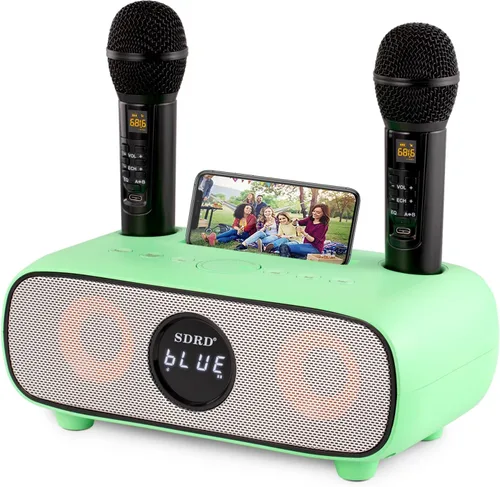 Máquina de karaoke para adultos y niños, máquina de karaoke portátil Bluetooth con soporte para teléfono celular, sistema de altavoces PA con 2