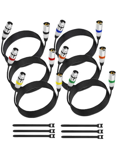 Cables XLR, cables de micrófono XLR macho a hembra de 10 pies, paquete de 6, cable de micrófono de 3 pines chapado en oro equilibrado, cobre sin