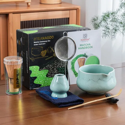 Miniatura 7 de TEANAGOO Juego de 7 batidores de matcha azul, juego de matcha de cerámica, kit de matcha para ceremonia, juego de té matcha para hacer