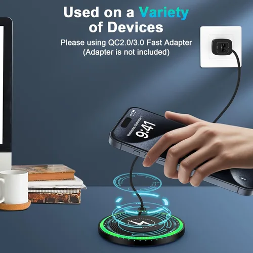 Miniatura 6 de Cargador inalámbrico de carga rápida para Samsung Galaxy S24 Plus/S25 Edge/Z Fold 6/Flip 7/6/5/S24 Ultra/S23/S22/S21/S20/S10, paquete de 2 Negro
