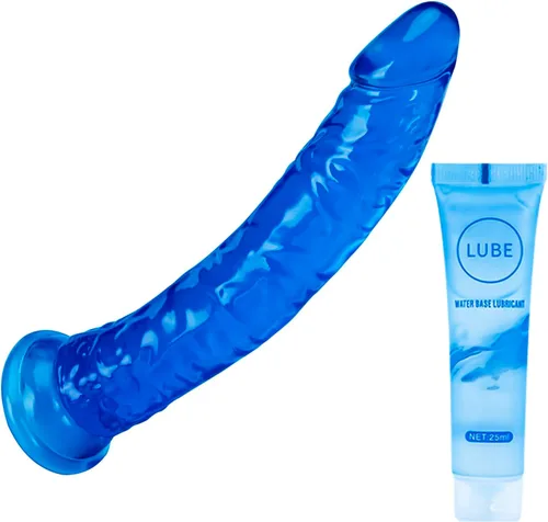 Miniatura 42 de Juguetes sexuales suaves y realistas de 9.4 pulgadas con ventosa para jugar con manos libres, pene grueso azul-morado adecuado para Violeta-Azul