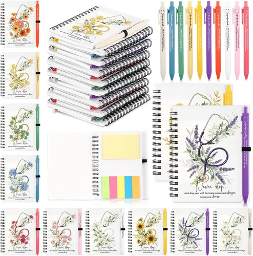 Miniatura 8 de Chuangdi 20 juegos de regalos de fin de año para profesores, cuaderno inspirador con bloc de notas adhesivas, bolígrafo de bambú, regalos