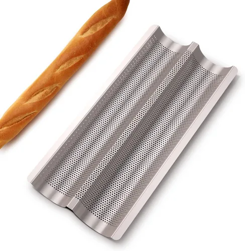 Miniatura 2 de Molde para Pan Baguette Moldes para Pan Francés Para Hornear, Antiadherente 2 Ranuras Perforado Molde Italiano para Pan Molde Largo para Pan Francés