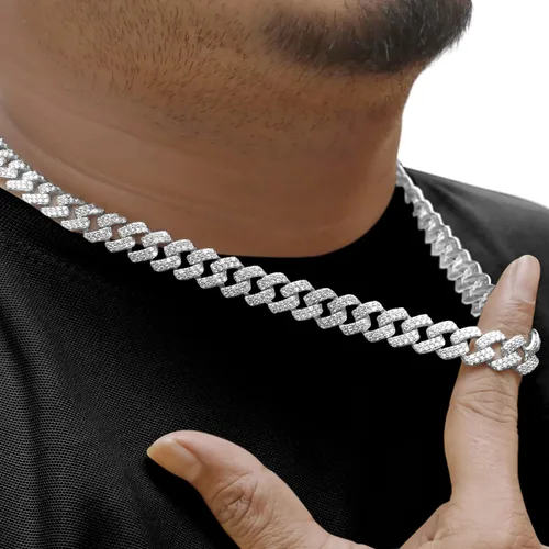 Miniatura 3 de SAVEARTH DIAMONDS Collar de cadena cubana de diamante de moissanita de corte redondo de 20 quilates a 26 qttw con certificado de 0.472 in de ancho