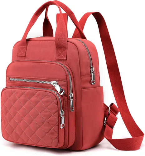 Miniatura 10 de Mochila pequeña para mujer, casual, acolchada, cuadrada, impermeable, con múltiples bolsillos, ligera, asa superior, Negro, Pequeño, Mochilas