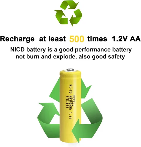 Miniatura 4 de PKCELL Paquete de 4 pilas recargables AA 1.2V 300mAh NICD con botón superior para luces solares (4 unidades)