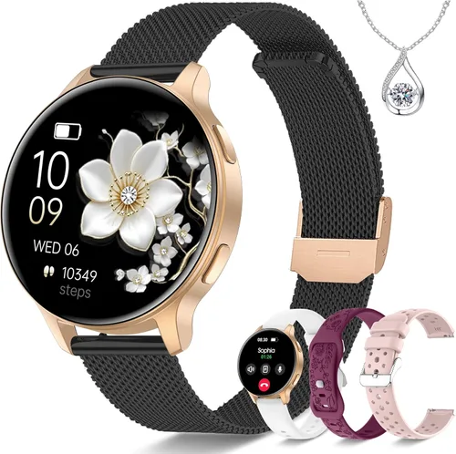 Smart Watch for Women, 1.27" HD Fitness Tracker with 4 Bands & Necklace Gift Set, Heart Rate SpO2 Sleep Monitor, 120+ Sport Modes, Call &