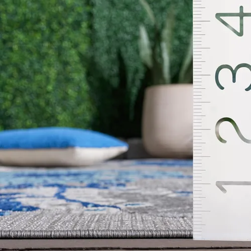 Miniatura 3 de SAFAVIEH Alfombra lavable de colección Cabana para exteriores, 2 x 4 pies, gris y azul, no desprende pelusa y fácil de limpiar, entrada puerta
