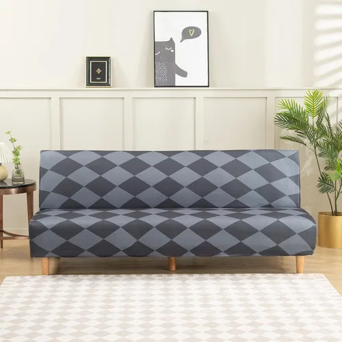 Miniatura 32 de LiveGo Fundas para futón sin brazos, funda elástica plegable para sofá cama con parte inferior elástica, funda de sofá ajustable estampada, Negro