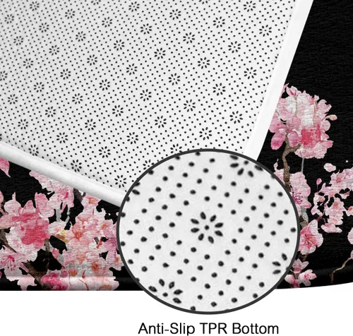 Miniatura 5 de 4 Pcs Pink Cherry Blossom Shower Curtain Set 60x72 Inch Black Floral Sakura Tree Gothic Style Japanese Anime Bathroom Decor with Non-Slip Rug Toilet