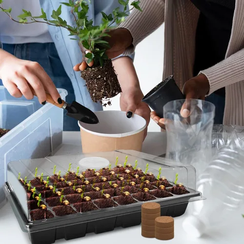 Miniatura 7 de Halatool Paquete de 2 Bandejas Iniciadoras de Semillas con 80 Piezas de Pellets de Coco, Sistema de Germinación de Semillas de Invernadero