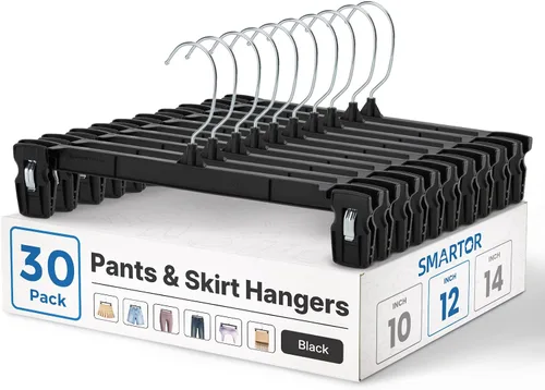 Miniatura 14 de Smartor - Perchas resistentes que ahorran espacio, paquete de 180, perchas delgadas de plástico para pantalones y shorts, estriadas antideslizantes