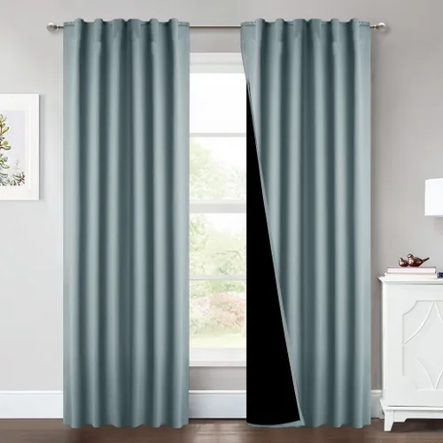 Miniatura 19 de NICETOWN Paneles de cortinas totalmente opacas para dormitorio que reducen el frío, cubiertas de ventana súper gruesas aisladas, cortinas Biscotti