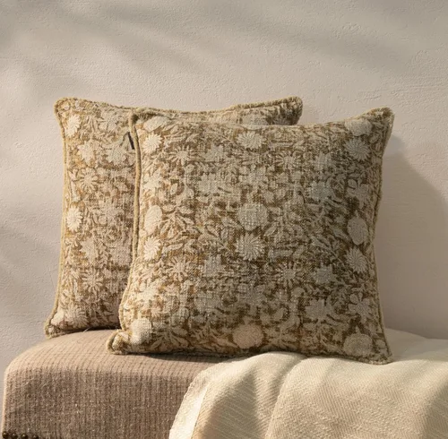 Miniatura 25 de Juego de 2 fundas de almohada decorativas de algodón indio vintage con estampado a mano (marrón ladrillo, 18 x 18 pulgadas (paquete de 2))
