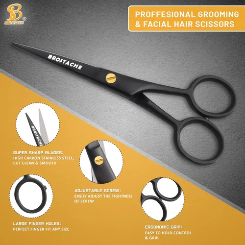 Miniatura 4 de Tijeras profesionales para barba y bigote de 5 pulgadas, tijeras de acero alemán para barba vienen con peine para bigote, peine para barba y bolsa