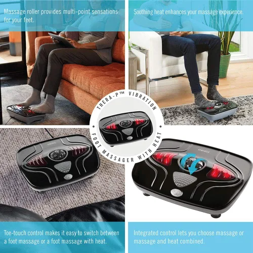 Miniatura 7 de HoMedics Masajeador de pies con vibración: máquina masajeadora de pies portátil con calefacción, calor calmante con sensaciones multipunto y control