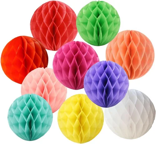 10 pompones de papel de panal de abeja de 8 pulgadas, decoración de flores coloridas para colgar, papel de bricolaje, manualidades hechas a mano
