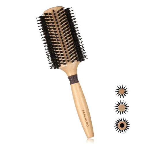 BRUSHZOO - Cepillo redondo para soplar, cerdas de jabalí, cepillo redondo para mujeres y hombres, estilo añade brillo y volumen (2.2 pulgadas)