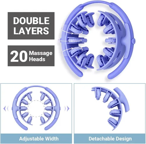 Miniatura 2 de Rodillo de masaje ajustable, rodillo de cuerpo manual envolvente de 360°, 20 nodos texturizados, desmontable, para muslos, pantorrillas, piernas