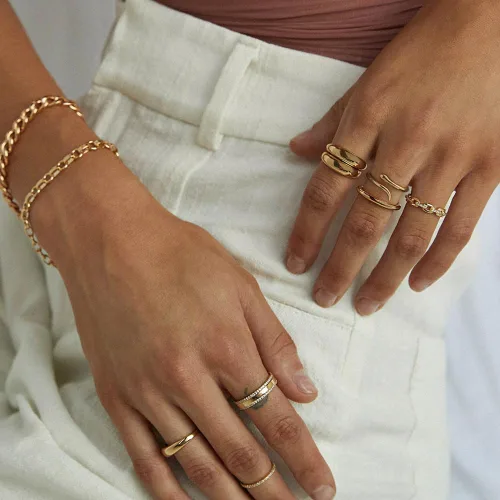 Miniatura 2 de Anillo de lágrima de cúpula chapada en oro de 18 quilates, ajustable, de bambú, de alto pulido, grueso, cómodo, anillo abierto, joyería minimalista