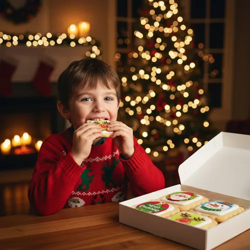 Miniatura 6 de Cestas de regalo de galletas navideñas para hombres, mujeres y niños, golosinas decoradas para galletas navideñas, azúcar envuelta individualmente