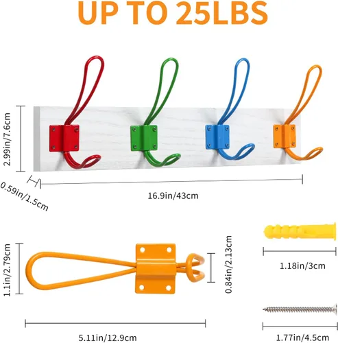 Miniatura 3 de KYSMOTIC Perchero infantil montado en la pared para niños y niñas para colgar abrigos, bufandas, bolsos, bolsos, mochilas, toallas y más, juego