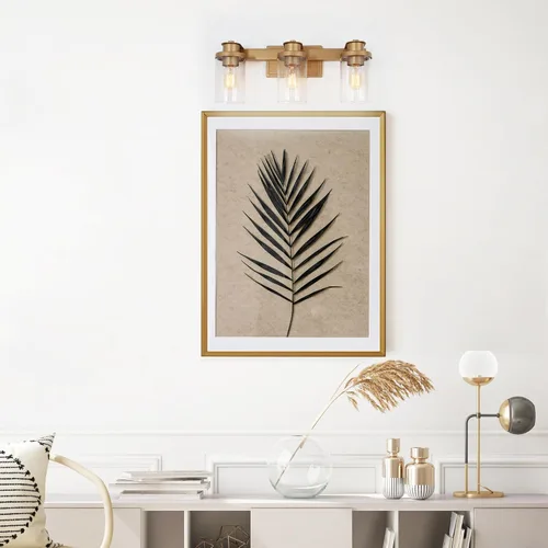 Miniatura 3 de Durent Lighting Moderna lámpara de baño, tocador de 3 luces con pantalla de vidrio semillado, 20.5 x 7.9 x 6.7 pulgadas, oro satinado, certificado