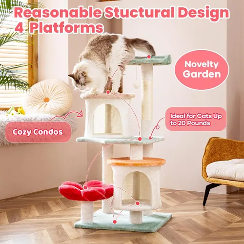 Miniatura 2 de HYABi Torre de árbol de gato de 42.7 pulgadas, muebles de condominio, apartamento de felpa, hábitat de peluche, plataforma de diversión, varios