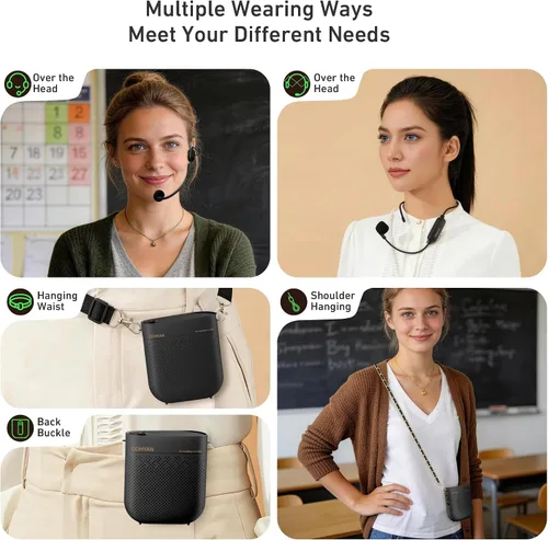 Miniatura 6 de Amplificador de voz para profesores, micrófono y altavoz portátil con cable Bluetooth, megáfono de bocina recargable para aula, reuniones, yoga