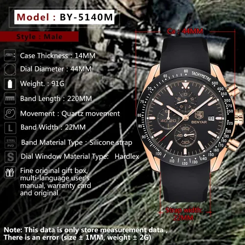 Miniatura 6 de BENYAR Fashion - Reloj de pulsera de cuarzo para hombre, con cronógrafo de silicona, impermeable, para negocios, casual, diseño deportivo, perfecto