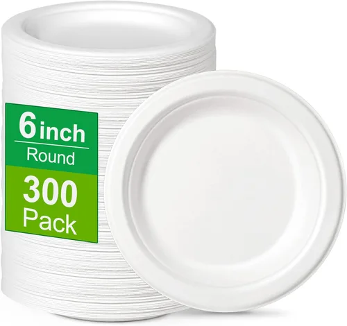 Miniatura 7 de Platos de papel de 6 pulgadas, paquete de 100 platos de papel pequeños, platos desechables a granel, platos de papel 100% compostables, platos