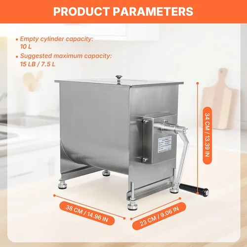 Miniatura 7 de Hakka Mezcladores de carne manuales de acero inoxidable de 10 litros/20 libras de capacidad con tanque fijo, máquina mezcladora de salchichas