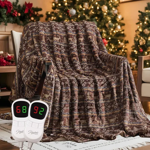 Miniatura 28 de Homemate - Manta eléctrica térmica de franela suave - 50"x60" con 10 niveles de calor rápido, 8 horas de apagado automático, protección contra