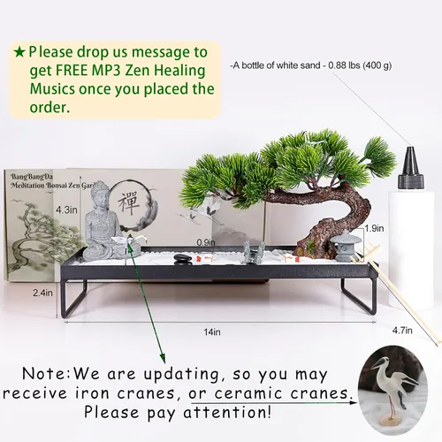 Miniatura 6 de BangBangDa Decoración japonesa de meditación, decoración de bonsái para oficina en casa para escritorio de mesa, decoración de mesa de arena de roca