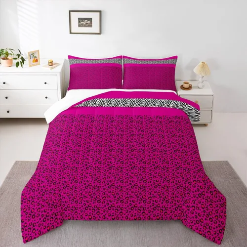 Miniatura 7 de Juego de edredón Manfei Leopardo Rosa Tamaño Individual, Juego de ropa de cama con estampado de cebra negro y blanco 2 piezas para decoración
