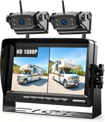 ZEROXCLUB Sistema de cámara de respaldo inalámbrico magnético para caravana: 7 "HD 1080P DVR Monitor con 2 cámaras traseras, monitor DVR y visión