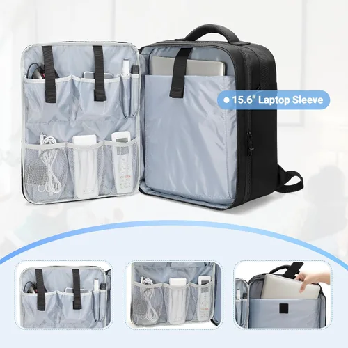 Miniatura 3 de LUXJA Mochila para proyector con funda para laptop de 15.6 pulgadas, bolsa para proyector con 2 compartimentos grandes