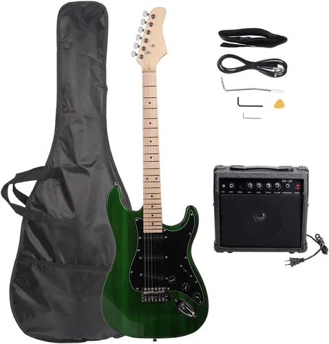 Vasitelan Kit completo de guitarra eléctrica de 39 pulgadas para principiantes, tamaño completo con amplificador de 20 W, con correa, bolsa, Verde