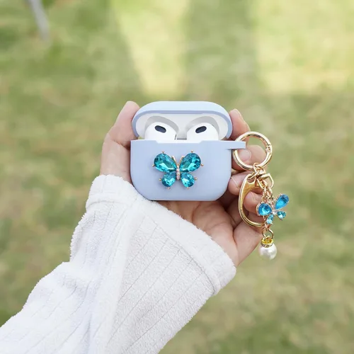 Miniatura 4 de Wonhibo Funda para Airpods 3, bonita funda de diseño azul mariposa para Airpod 3ª serie 3 tercera generación 2021 con llavero