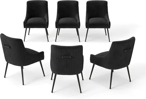 Miniatura 12 de Juego de 2 sillas de comedor de terciopelo, sillas tapizadas beige para sala de estar con patas de metal negro, sillas decorativas modernas