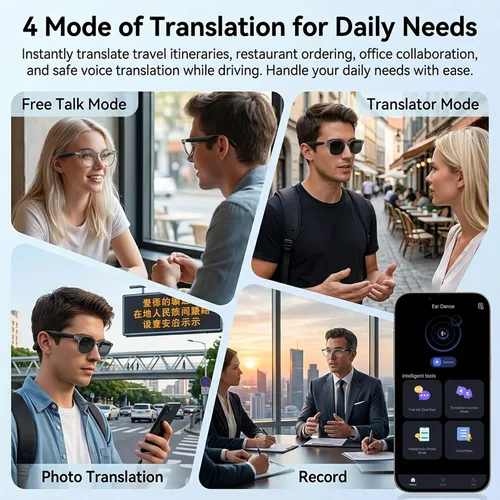 Miniatura 4 de Lentes de traducción Bluetooth inalámbricos inteligentes AI para hombres/mujeres con altavoces/Bluetooth y más de 140 idiomas traducción