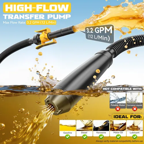 Miniatura 2 de Ecarke Bomba de transferencia de combustible inalámbrica de 3.2 GPM, compatible con batería DeWalt 20V Milwaukee 18V, bomba eléctrica a prueba