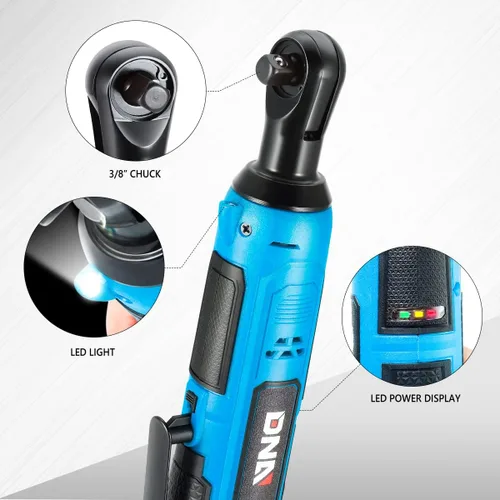 Miniatura 6 de DNA MOTORING TOOLS-00169 Llave de trinquete eléctrica inalámbrica de 12 V 3/8 pulgadas con interruptor de rotación hacia adelante/retroceso + luz