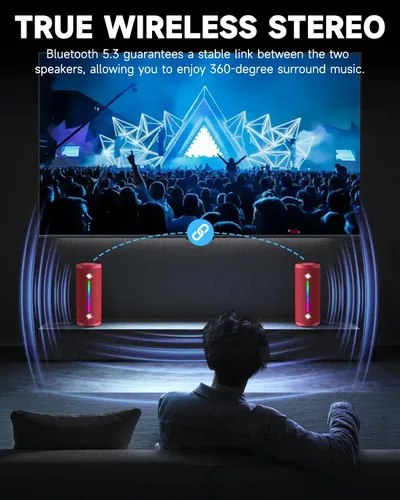 Miniatura 6 de OHAYO - Bocina Bluetooth 5.3, portátil inalámbrica, impermeable IPX7, sonido potente de 25 W, 24 horas de reproducción, emparejamiento dual, graves