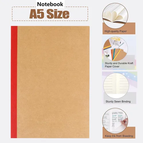 Miniatura 5 de Paquete de 24 cuadernos de papel kraft A5, diarios rayados, diarios de escritura a granel, cuadernos temáticos con papel grueso, 60 páginas, 30