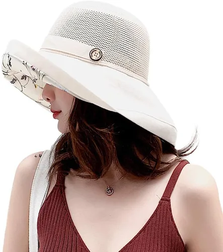 Miniatura 9 de Sombrero de malla para el sol para mujer, plegable, de ala ancha, protección UV, protección UV, para playa, con correa para la barbilla