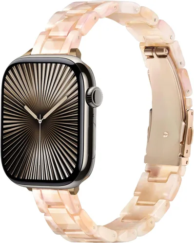 Miniatura 15 de Correa delgada de resina compatible con Apple Watch Band de 38mm, 40mm, 41mm, 42mm, 44mm, 45mm, 46mm, pulsera de tortuga fina de 14mm ligera