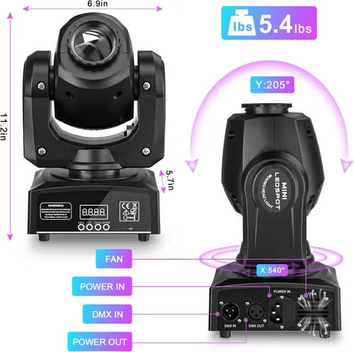 Miniatura 6 de U`King DMX - Luz LED de cabeza móvil, 25 W, luces de DJ con 7 GOBO de 7 colores e iluminación blanca abierta de escenario por DMX y foco activado